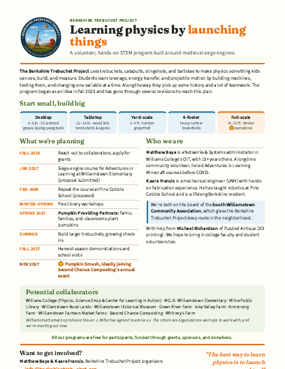 First page of the About the Berkshire Trebuchet Project handout